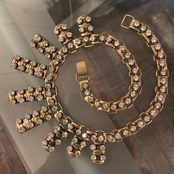 J CREW - necklace: gold tone w asymmetrical chunks & rhinestones throughout - Picture 9 of 16